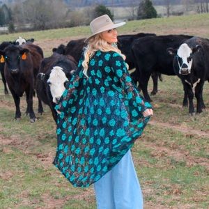 Lace Duster with Turquoise Rose Accents